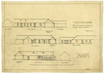 Drawing of elevations and sections of outhouses, Riechip House, showing alterations.