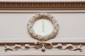 Main painting gallery. Detail of plasterwork with gallery number above door.