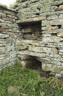 South range, kiln, detail of firebox and storage recess