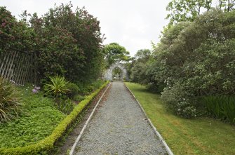 Walled garden, south west to north east path, view from south west with gate in background