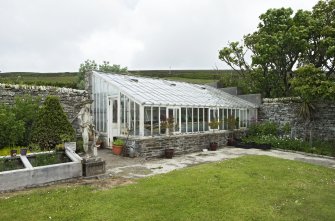 Walled garden, glass house in north corner, view from south