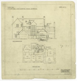 Drawing of second floor plan and back elevations showing alterations, Middleton House.