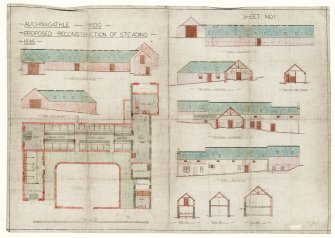 Plans, sections and elevations of proposed reconstruction of steading.