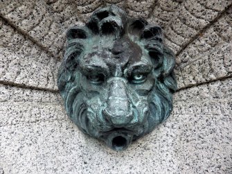 Detail of lion's head spout, Murray Fountain, James Square, Crieff.