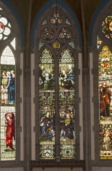 View of stained glass window in chancel