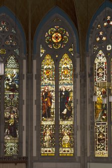 View of stained glass window in chancel