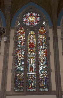 View of stained glass window on north east wall