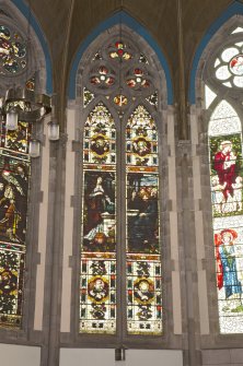 VIew of stained glass window in chancel