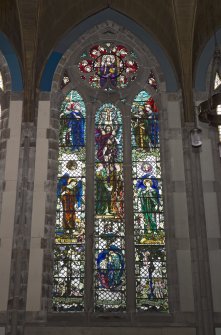 View of stained glass window on south west wall