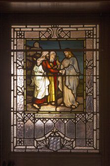 Detail of stained glass panel in door to session room