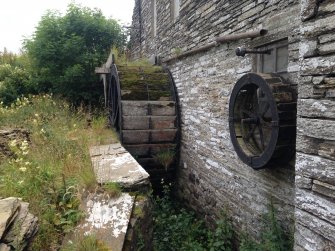 Achingale Mill, showing the large mill wheel and small overshot wheel on eastern gable, facing SW