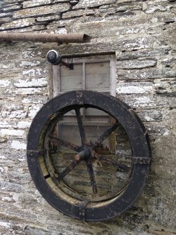 Achingale Mill, detail shot showing small overshot wheel on eastern gable