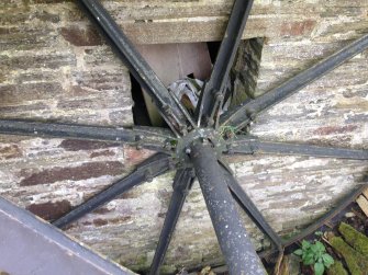 Achingale Mill, detail of mill wheel interior showing attachment to eastern gable