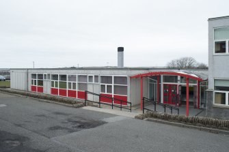 Thurso High School, Ormlie Road. South east block, view showing entrance from west