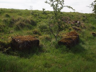 Concrete blocks at the foot of the scarp