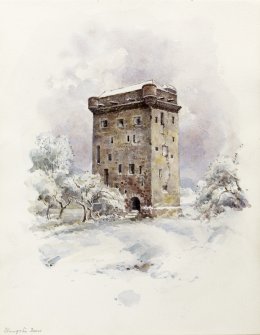 View of Elphinstone Tower in snow.