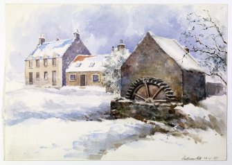 View of Luffness Mill in snow.
