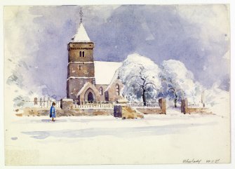 View of Aberlady Church in snow.