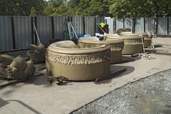 View of four large bowls after removal