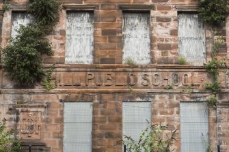 South elevation. Detail of 'Haghill Public School' lettering.
