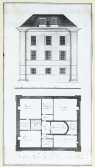 Mechanical copy of drawing showing attic floor plan and elevation.
