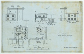 Floor Plans, back and side elevations and cross section A-B
