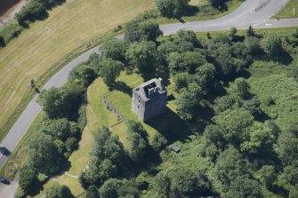 Oblique aerial view of Cardoness Castle.
