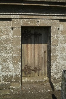 Detail of south door to the Farquharson of Baldovie Burial aisle.