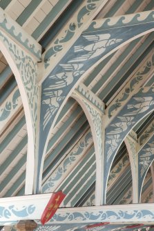 Detail of painted decoration in gallery, Chalmers Memorial Church, Gosford Road, Port Seton.