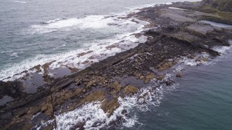 Oblique aerial view of Rubha nam Faoileann, south coastal quarries