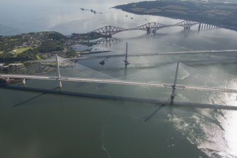 Oblique aerial view of the Queensferry Crossing on the day of the public pedestrian crossing.