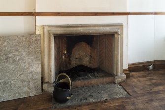 Ground floor. Hall. Detail of fireplace.