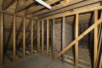 Attic floor. View of roofspace.