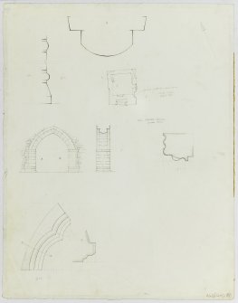 Survey drawing; plan of aisle (1/8":1'), elevation and section of arch (1/4":1'), architectural details (1/4 full)