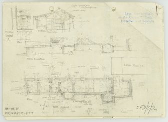 Measured sketch of plan, elevation and sections, with note on building