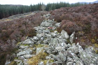 View along outer face of main rampart to the W of the junction with the annexe, direction W