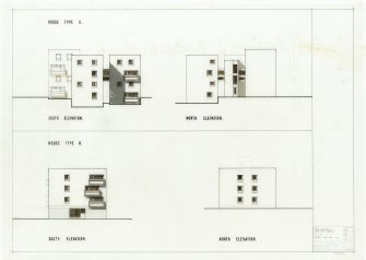 Galashiels, Langlee estate, housing development.
Elevations of house types G and H.
South elevation and North elevation of house type G.  South elevation and North elevation of house type H.