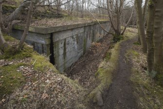 View looking south on to the roof of the magazine showing how the building is cut into the slope