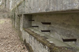 Detailed of recess and metal fixings, possibly for tools, on the southern 9.2-inch gun emplacement looking north.