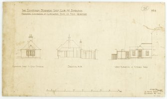 Section and elevations of conversion of Clubmaker's Shop to Men's Quarters of Club House