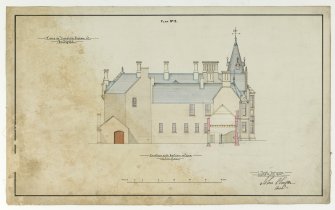 Edinburgh, Lasswade Road, Southfield House.
Design for rear elevation and section through offices.

