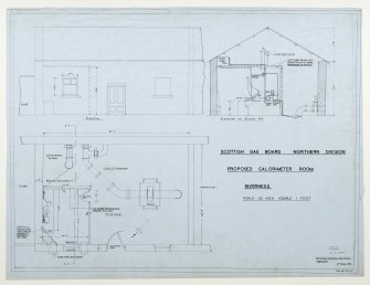 Plan and elevations of proposed calorimeter room.
Signed: 'Scottish Gas Board'