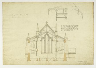 Drawing showing lateral section and details, Langholm Parish Church.