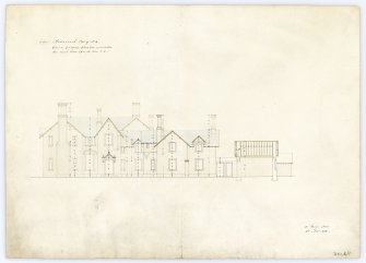 Drawing showing east elevation and section of coach house, Ardarroch House.
