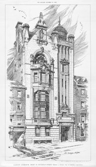 Perspective view, insc: 'The Builder, October 21, 1893.  GLASGOW ATHENAEUM: FRONT TO BUCHANAN STREET - Messrs. J. Burnet, Son, & Campbell, Architects.  
A. McGibbon del. Photo-litho: Sprague & Co. 4 & 5 East Harding Street, Fetter Lane E.C.  Royal Academy Exhibition, 1893'
