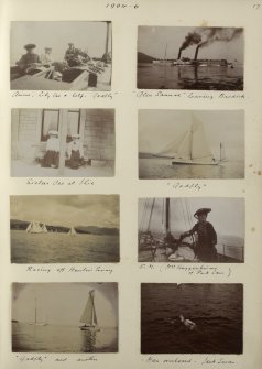 Eight photographs showing the sailing boat 'Gadfly' and general views of Arran and Argyle and Bute.
