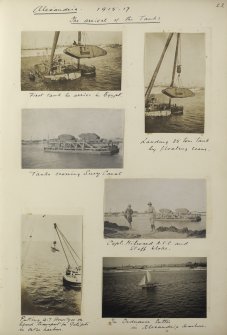 Six photographs showing the arrival of tanks at Alexandria harbour, Egypt in 1915-1917. 

