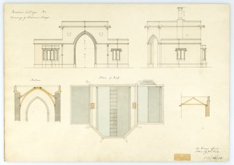 Entrance Lodge - Elevations, sections, plan of roof. With measurements
(Wm.Burn) 131 George St. 1833