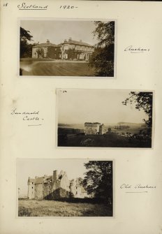 Four photographs showing views of Auchan House, Dundonald Castle and Old Auchans. 
