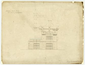 Drawing showing south elevation of new additions, Hoddom Castle.